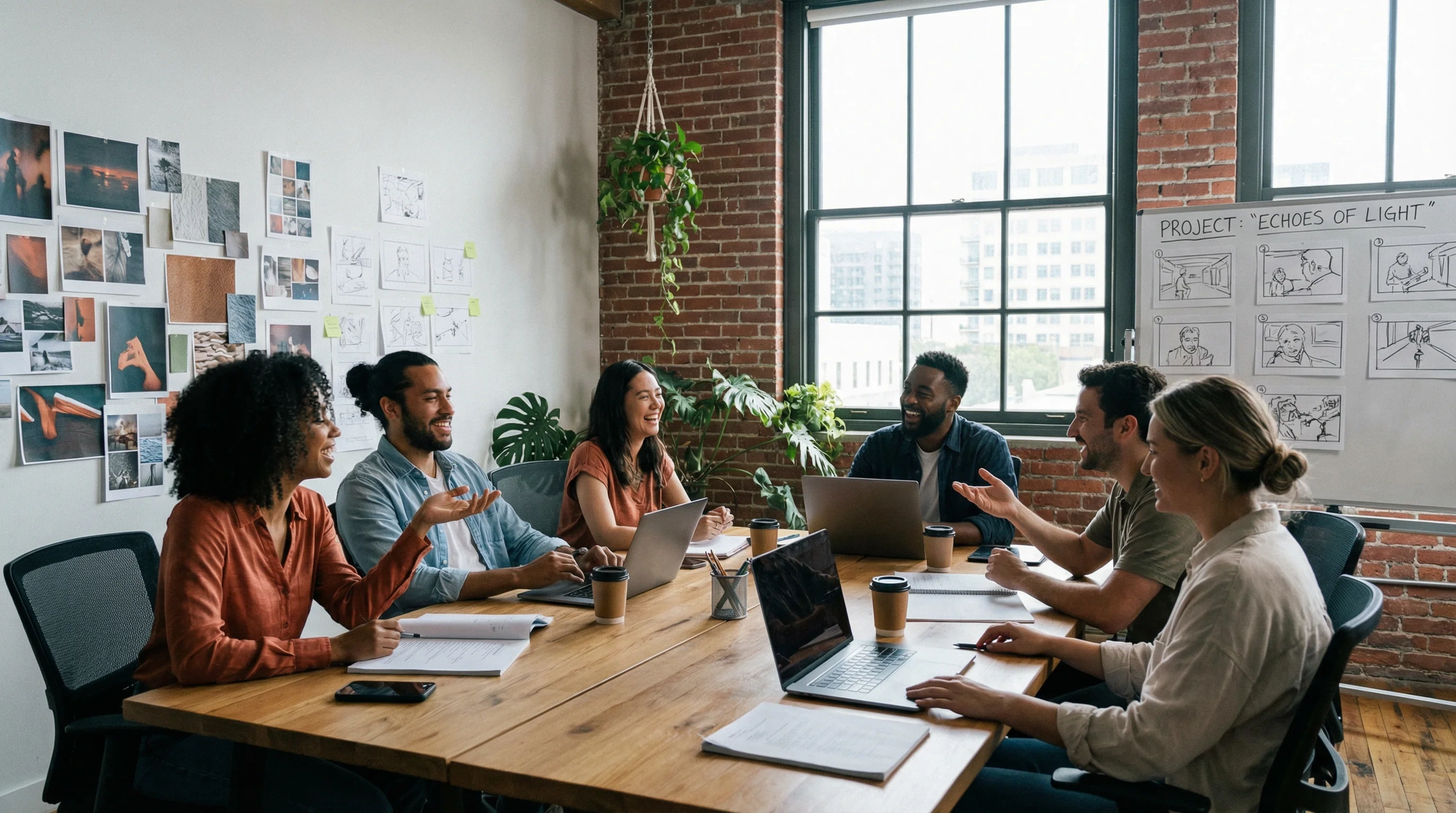 困困狗系列创作团队在工作室讨论剧本